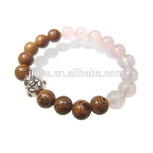 Bracelet perlé de Bouddha en bois de cristal rose naturel Bracelet perlé de Mala Yoga